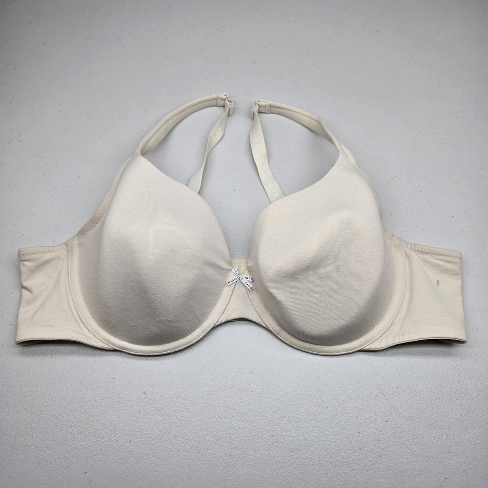 Cacique Women Bra 46C Beige Lightly Lined T Shirt Underwired Bow READ